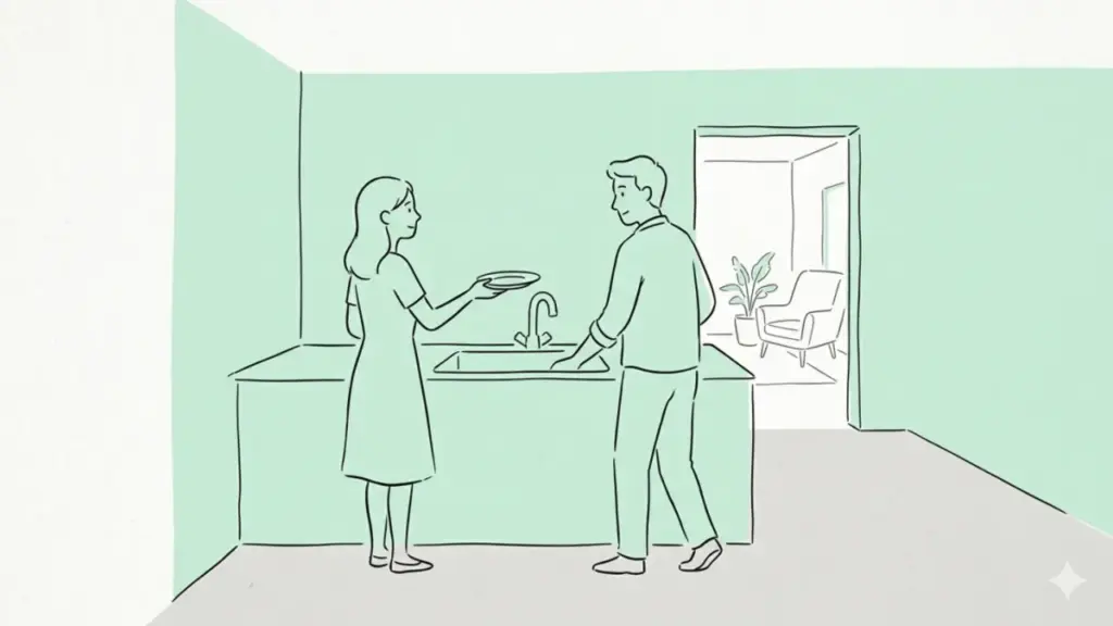 Bạn gái bắt tôi rửa bát cùng dù ở bất kỳ đâu